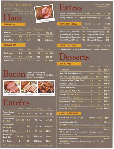 Honey Baked Ham Menu Prices at 4625 Ming Ave, Bakersfield,。